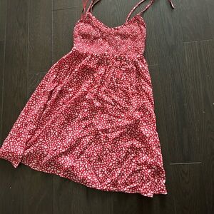 Red and white flowered dress